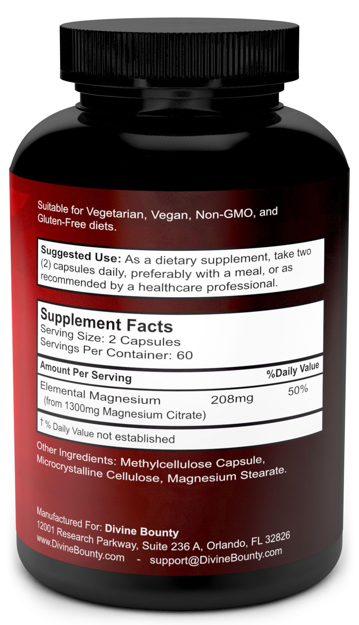 Vue de côté des capsules de Divine Bounty Magnésium Citrate