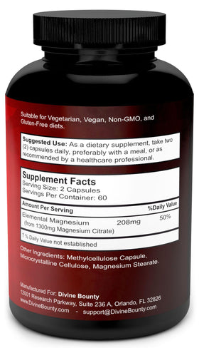Vue de côté des capsules de Divine Bounty Magnésium Citrate