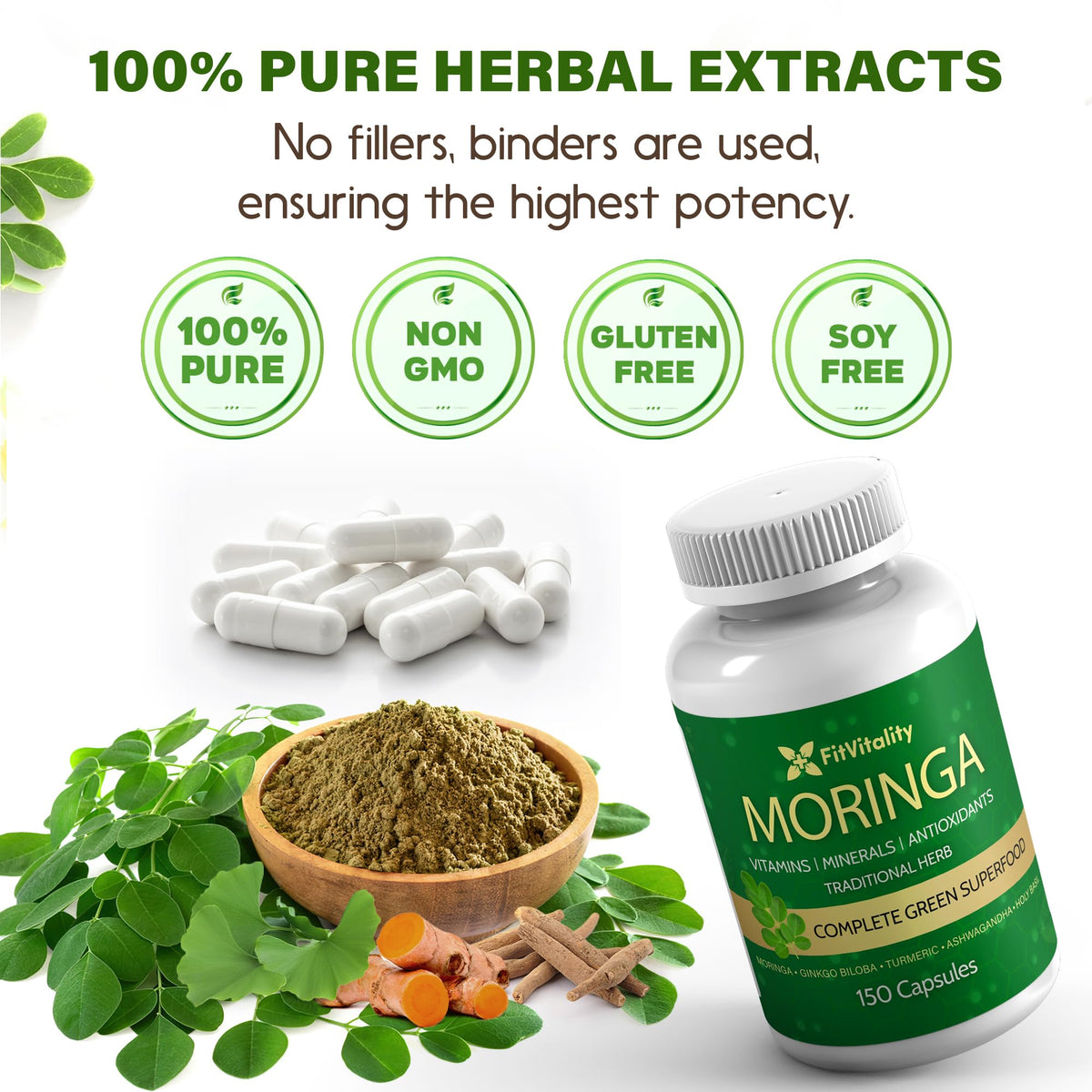 Vue de côté des capsules de FitVitality Moringa