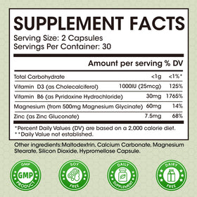 Vue de côté des capsules de glycinate de magnésium M inch