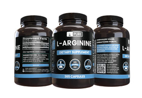Vue de côté des capsules de L-Arginine PURE ORIGINAL INGREDIENTS