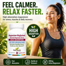 Vue de côté des capsules de Magnésium Bisglycinate NEW ROOTS HERBAL