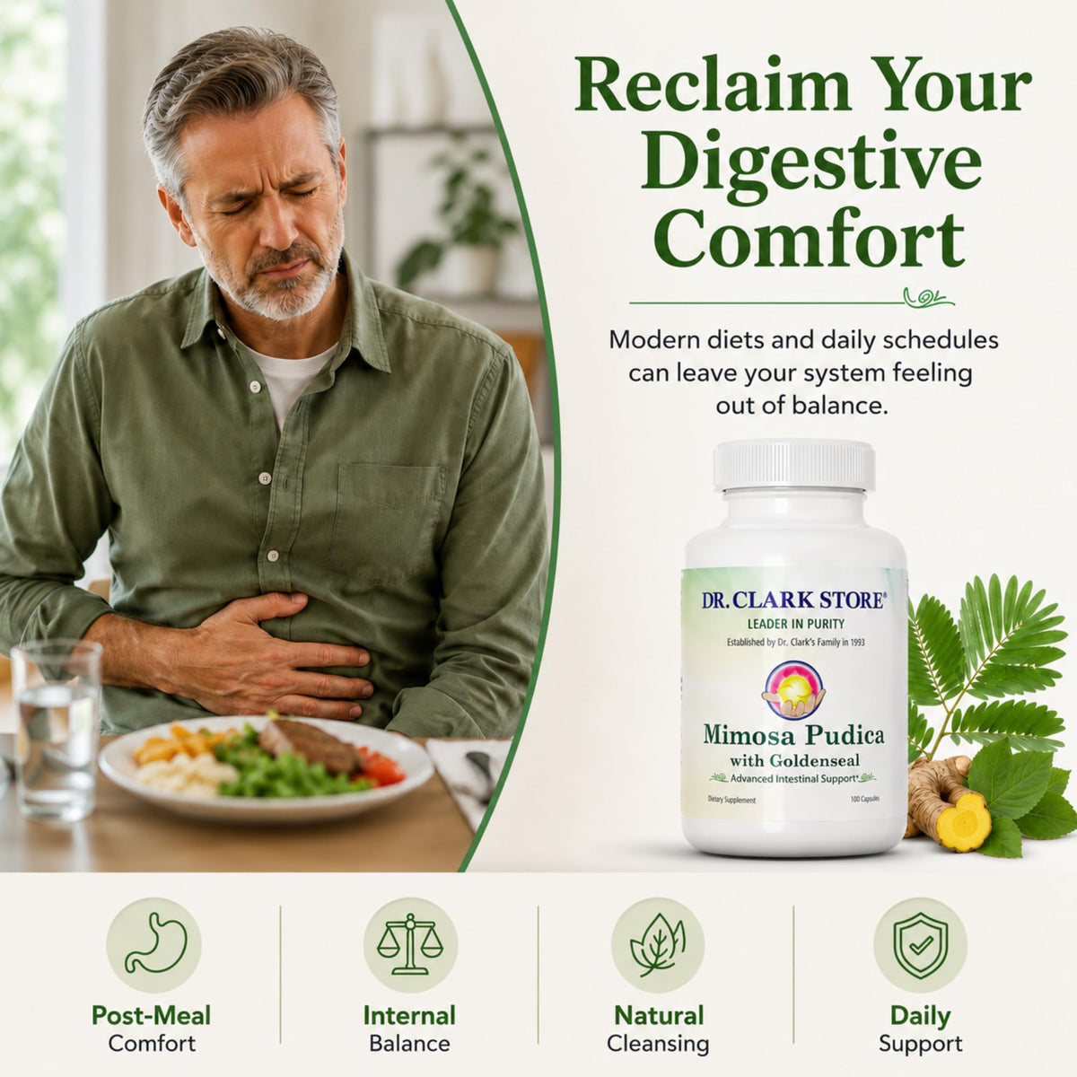 Vue de côté des capsules de Mimosa Pudica & Goldenseal