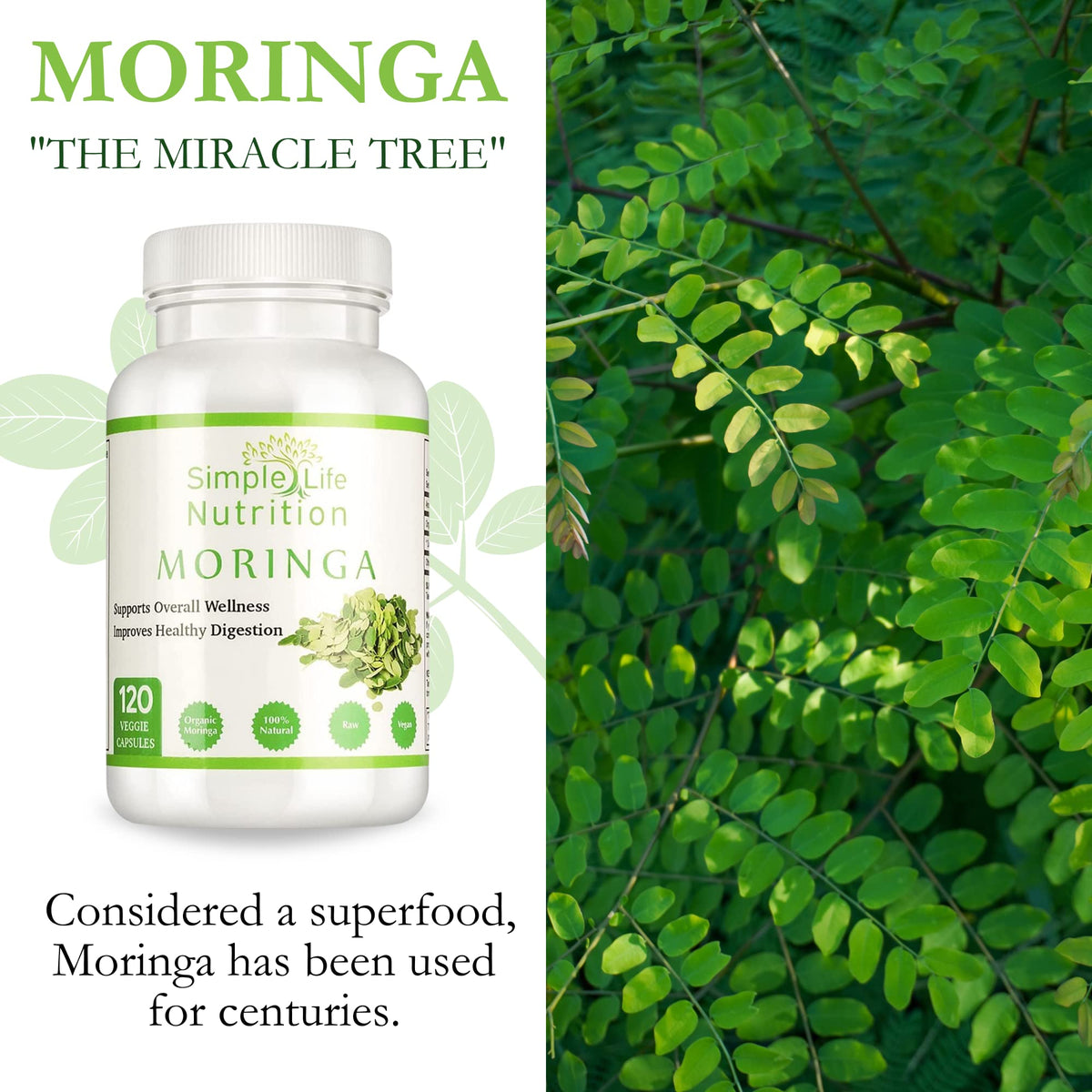 Vue de côté des Capsules de Moringa Bio Simple Life Nutrition