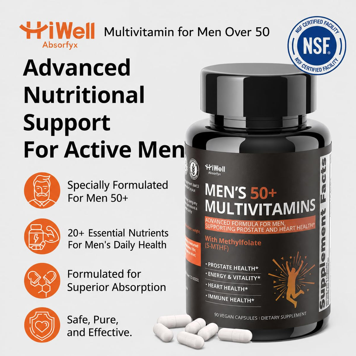 Vue de côté des capsules de multivitamines HiWell Absorfyx