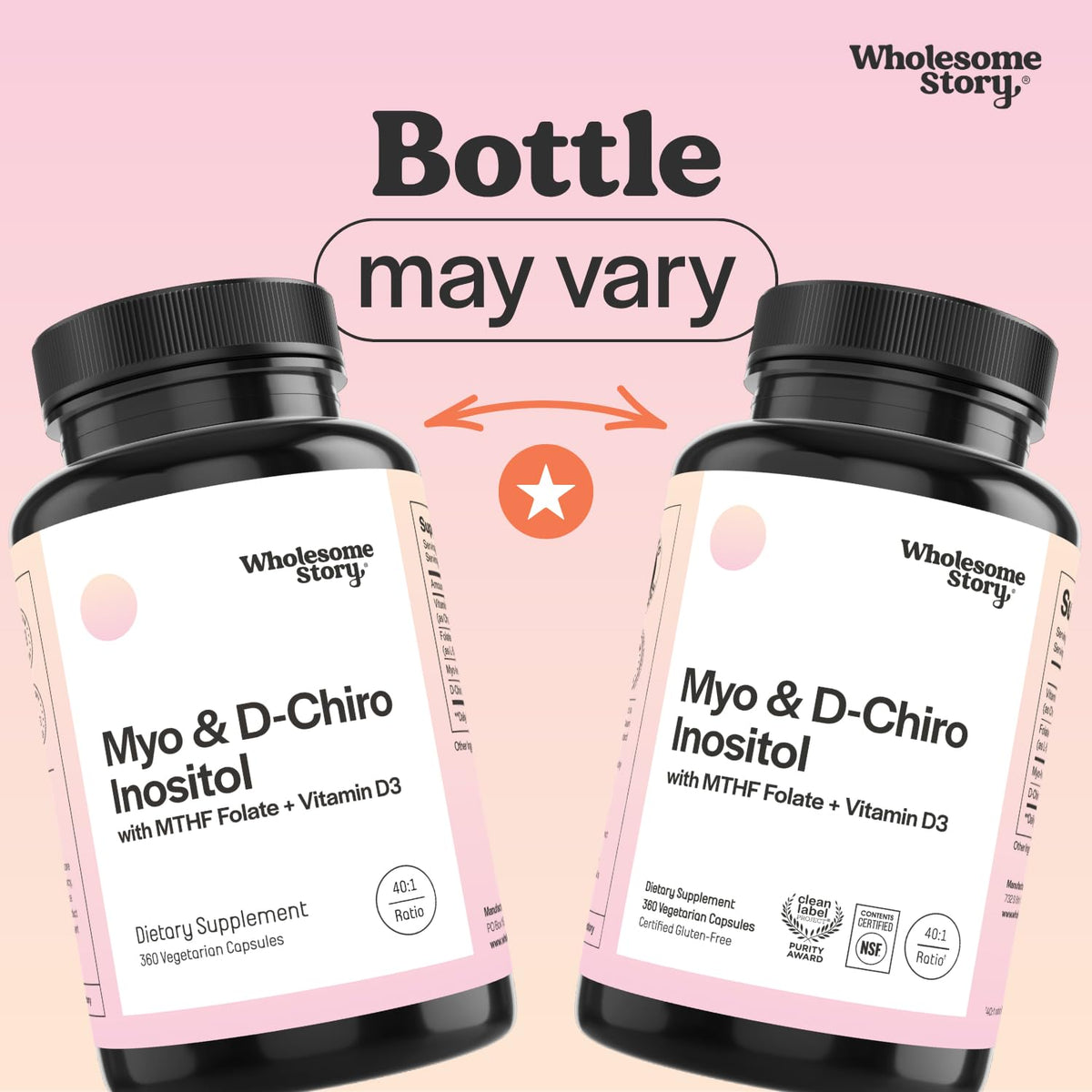 Vue de côté des capsules de Myo-Inositol et D-Chiro Inositol