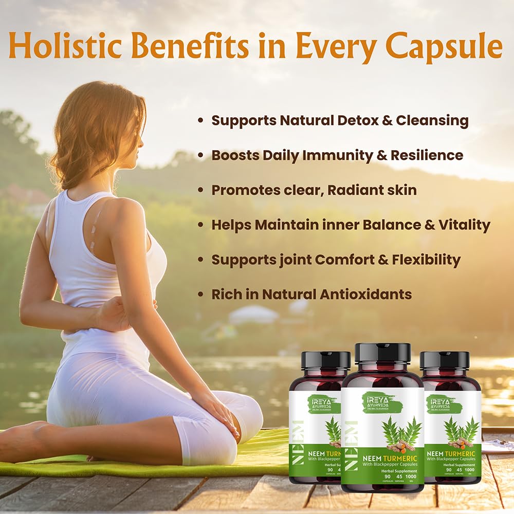 Vue de côté des capsules de Neem et Curcuma Ireya Ayurveda