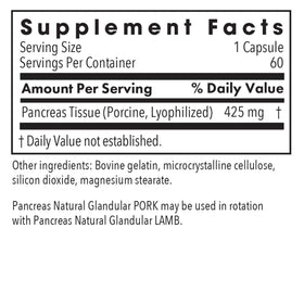 Vue de côté des capsules de Pancreas Glandulaire 425 mg