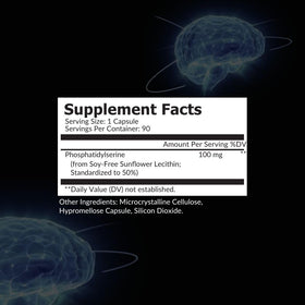 Vue de côté des capsules de phosphatidylsérine 100mg, faciles à avaler