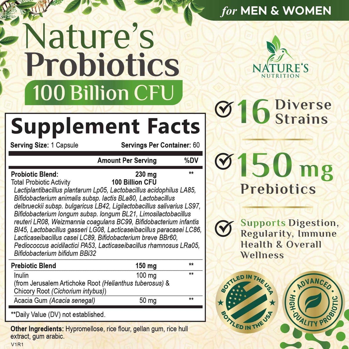 Vue de côté des capsules de probiotiques Nature's Nutrition