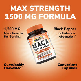 Vue de côté des capsules de racine de maca Vitalibre