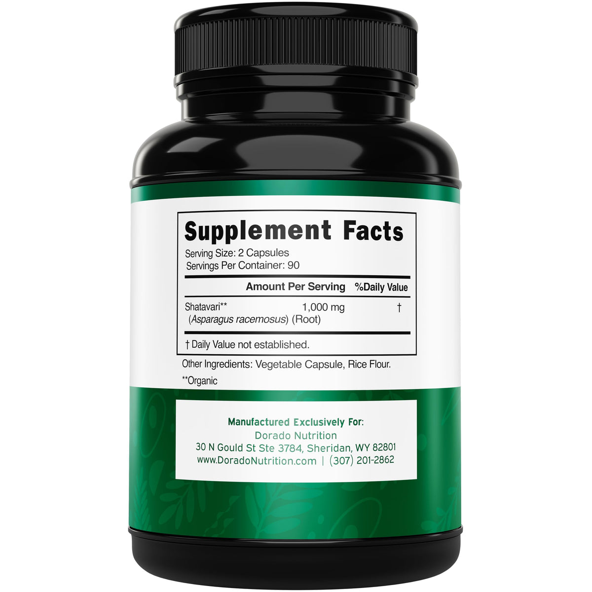 Vue de côté des capsules de Shatavari DORADO NUTRITION