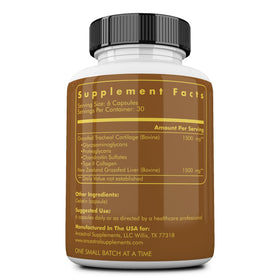 Vue de côté des capsules de trachée de boeuf Ancestral Supplements