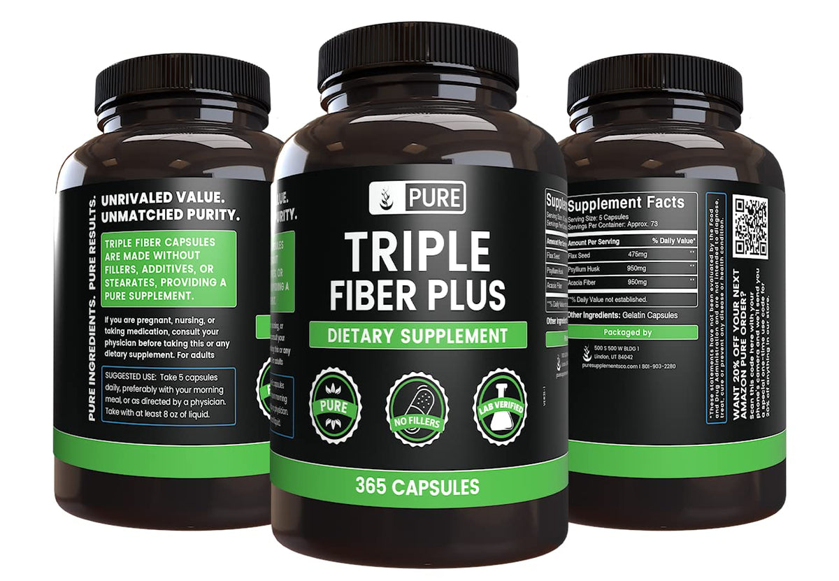Vue de côté des Capsules de Triple Fibre PURE ORIGINAL INGREDIENTS