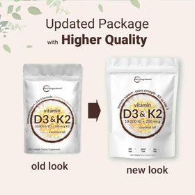 Vue de côté des capsules de vitamine D3 et K2 de Micro Ingredients