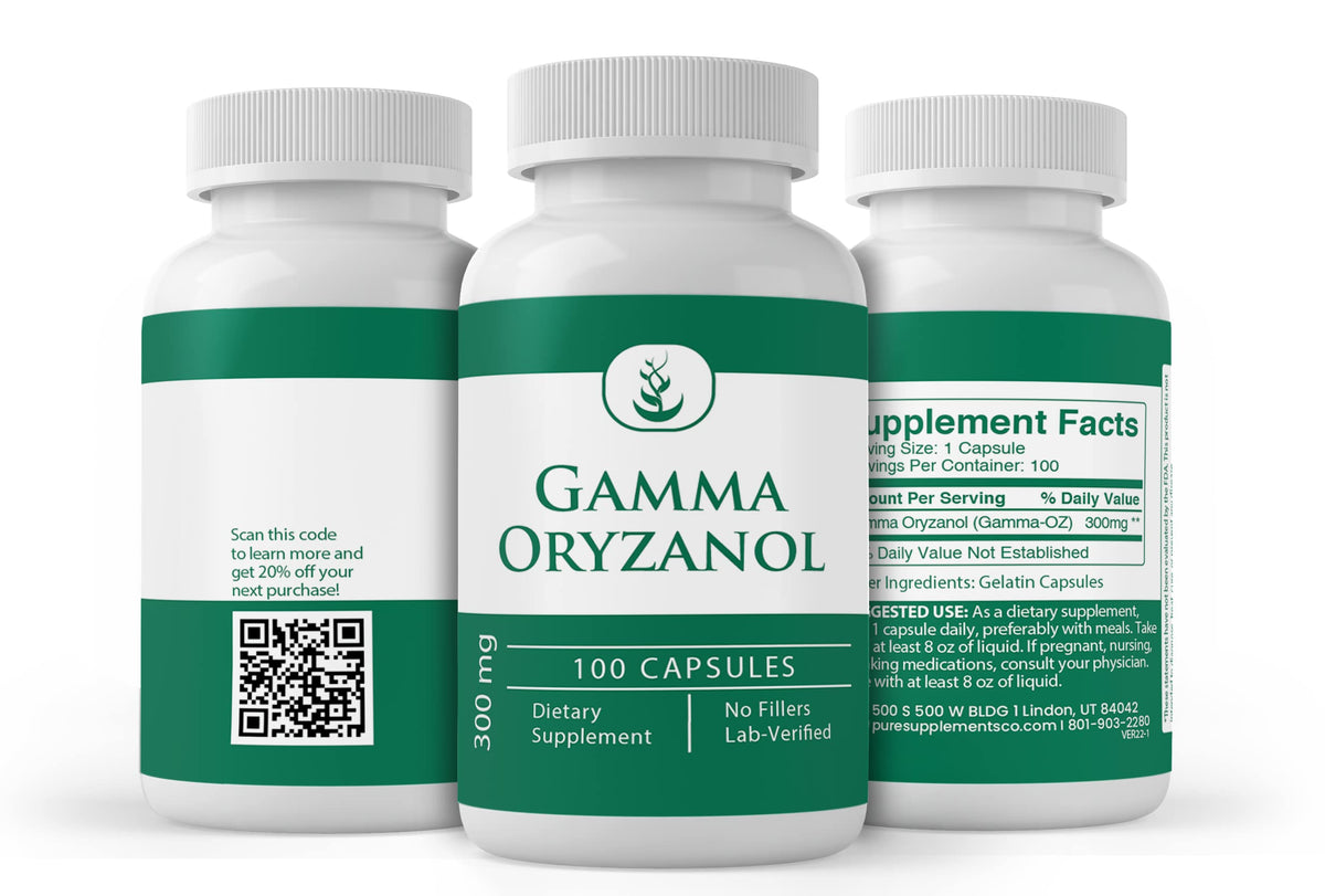 Vue de côté des capsules Gamma Oryzanol PURE ORIGINAL INGREDIENTS