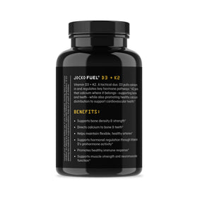 Vue de côté des capsules Jocko Fuel D3 5000 UI + K2 200 MCG