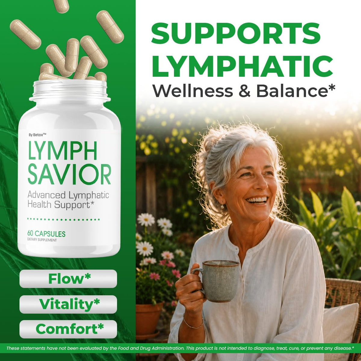 Vue de côté des capsules Lymph Savior de BetaX