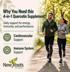 Vue de côté des capsules végétales Quercétine avec Bromélaïne de NEW ROOTS HERBAL