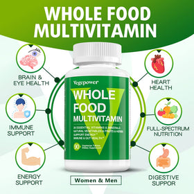 Vue de côté des comprimés de Multivitamines VEGEPOWER