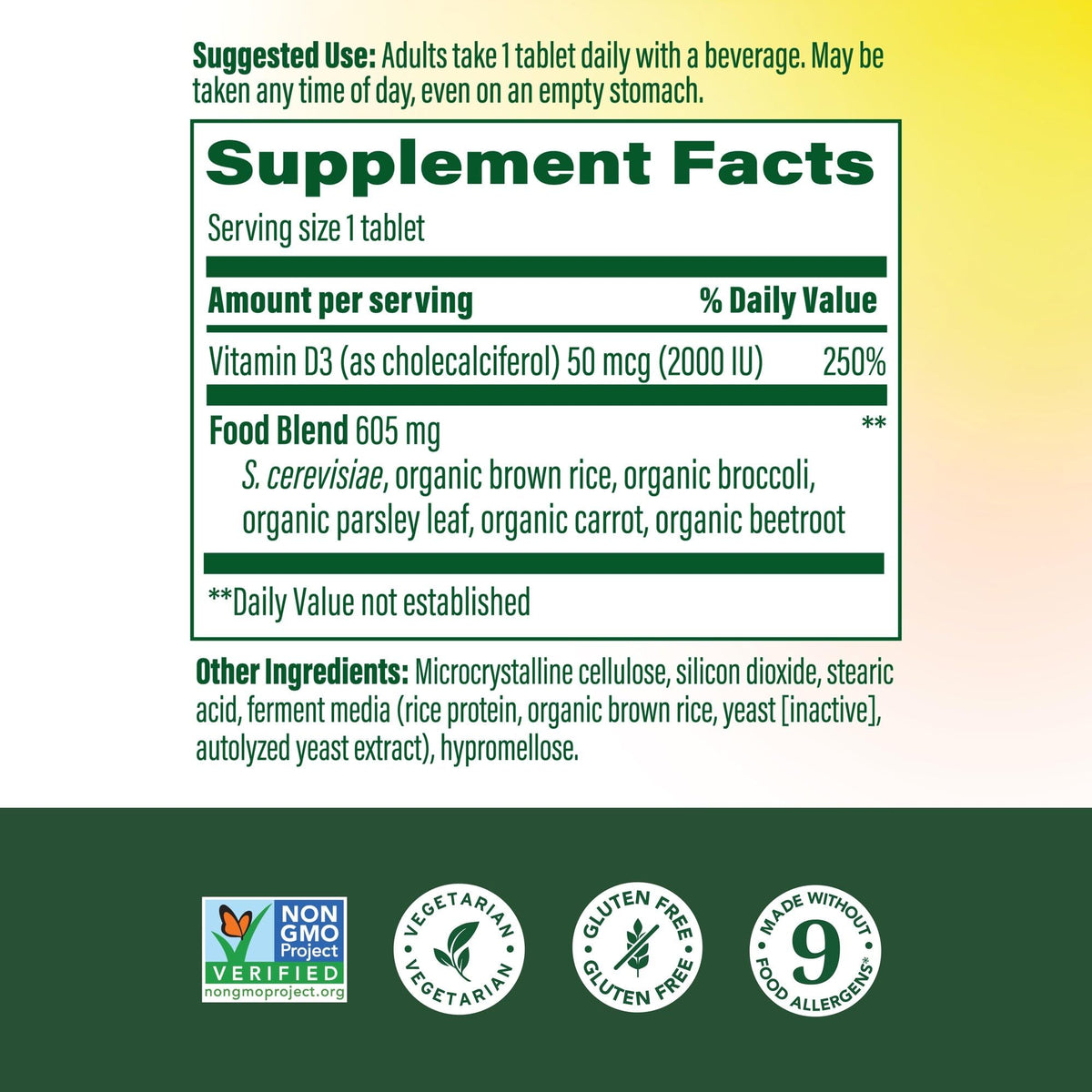 Vue de côté des comprimés MegaFood Vitamine D3