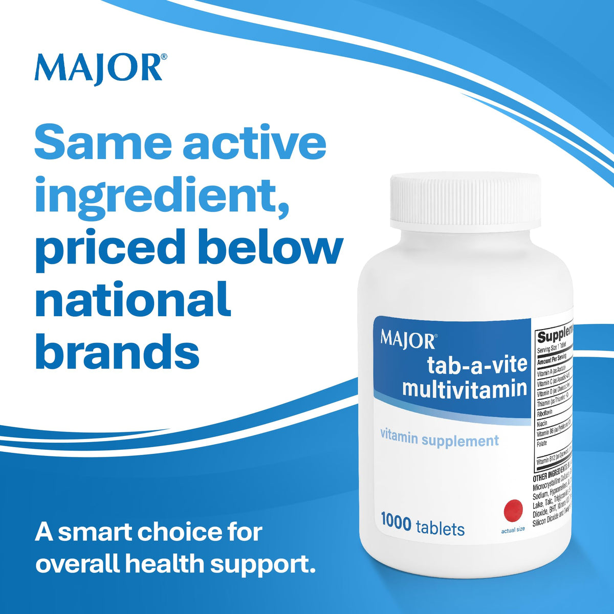Vue de côté des comprimés multivitamines TAB-A-VITE MAJOR