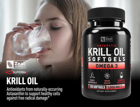 Vue de côté des gélules d'huile de Krill Zeal Naturals