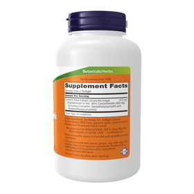 Vue de côté des gélules NOW Foods de Curcuma Curcumin 95% Curcuminoïdes