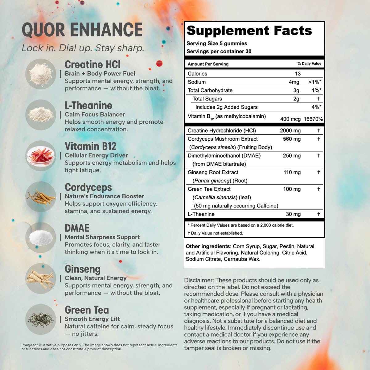 Vue de côté des gummies de créatine QUOR