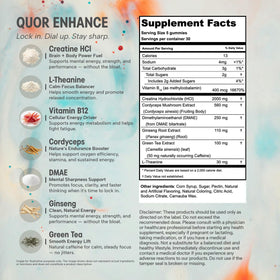 Vue de côté des gummies de créatine QUOR