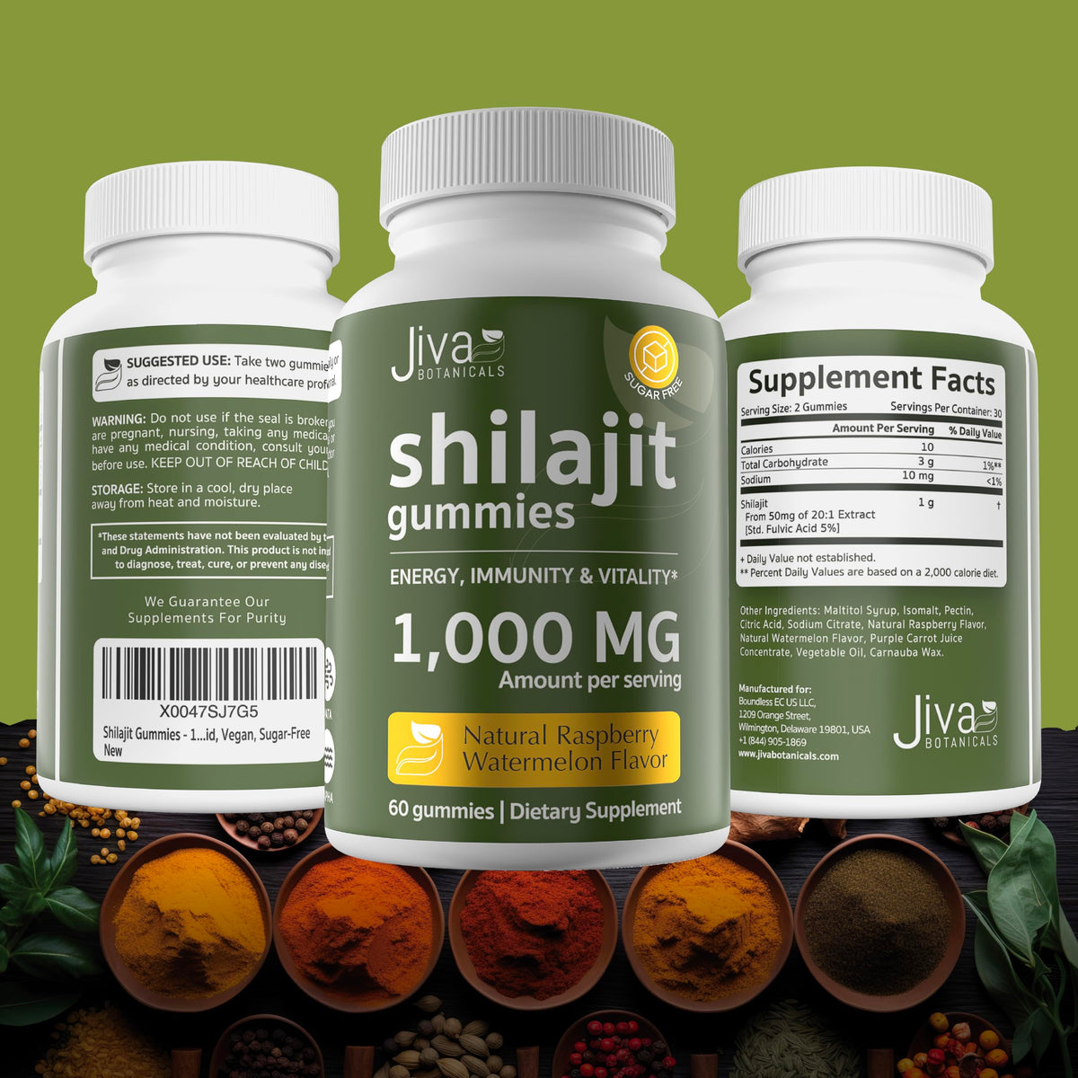 Vue de côté des gummies Shilajit Jiva Botanicals