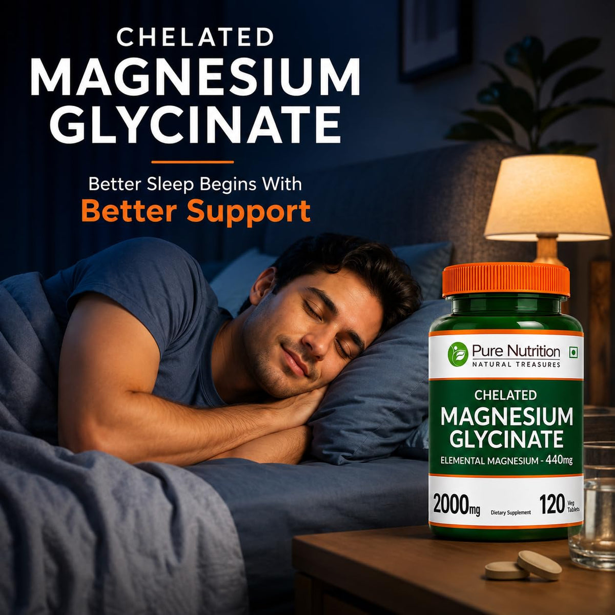 Vue de côté des tablettes de Magnésium Chélaté PURE NUTRITION