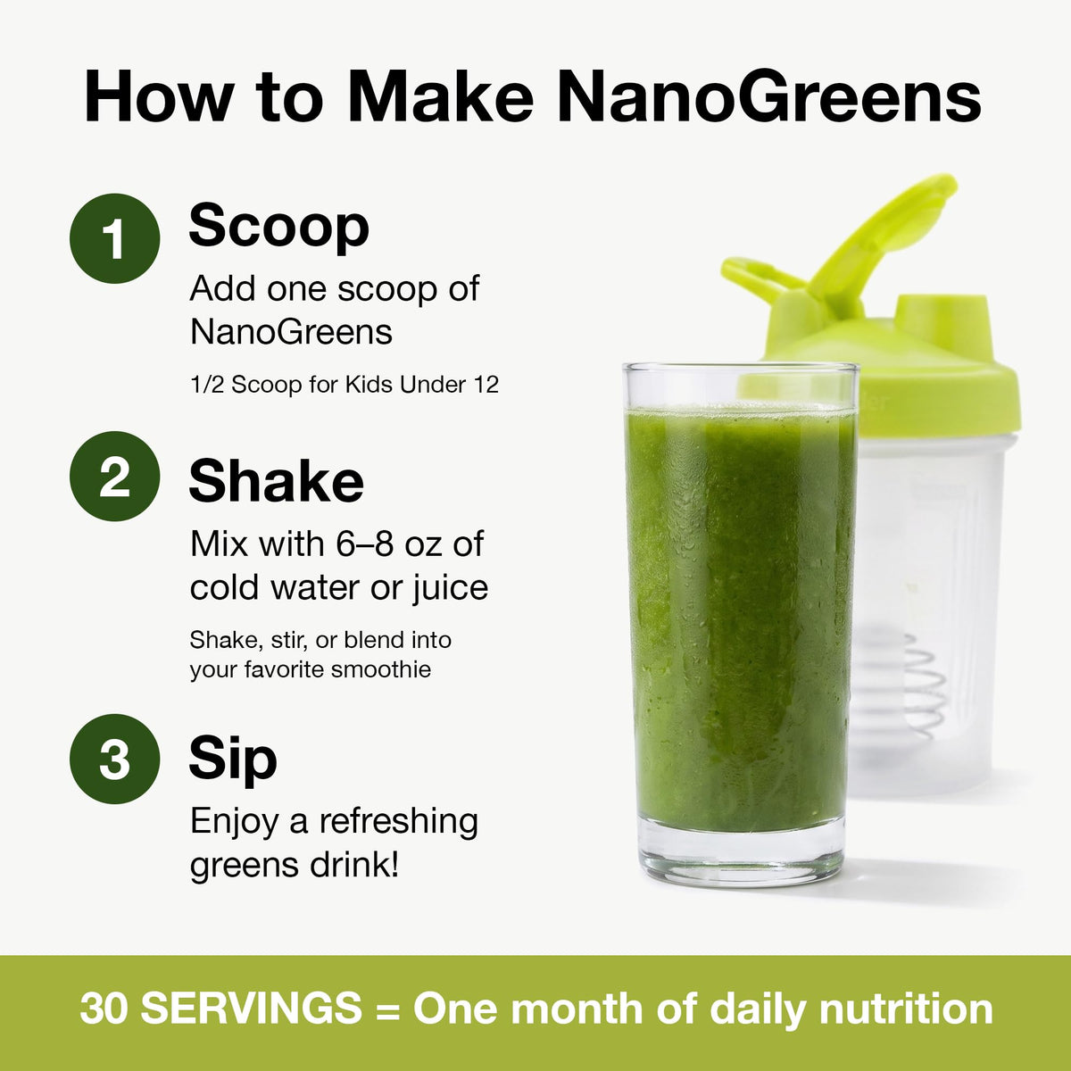 Vue de côté du contenant de poudre superfood NanoGreens