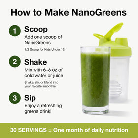 Vue de côté du contenant de poudre superfood NanoGreens