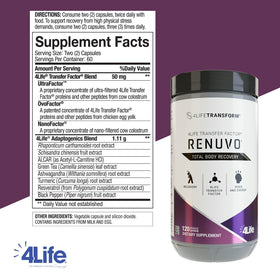 Vue de côté du flacon 4Life Renuvo avec capsules visibles