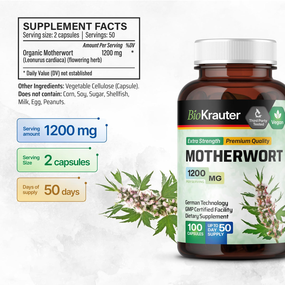 Vue de côté du flacon BIO KRAUTER contenant 100 capsules