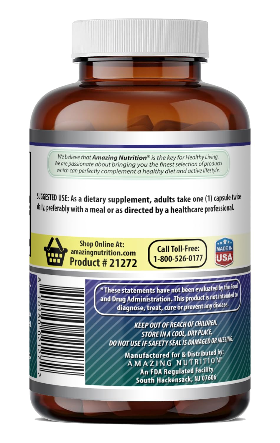 Vue de côté du flacon d'acide alpha-lipoïque Amazing Nutrition