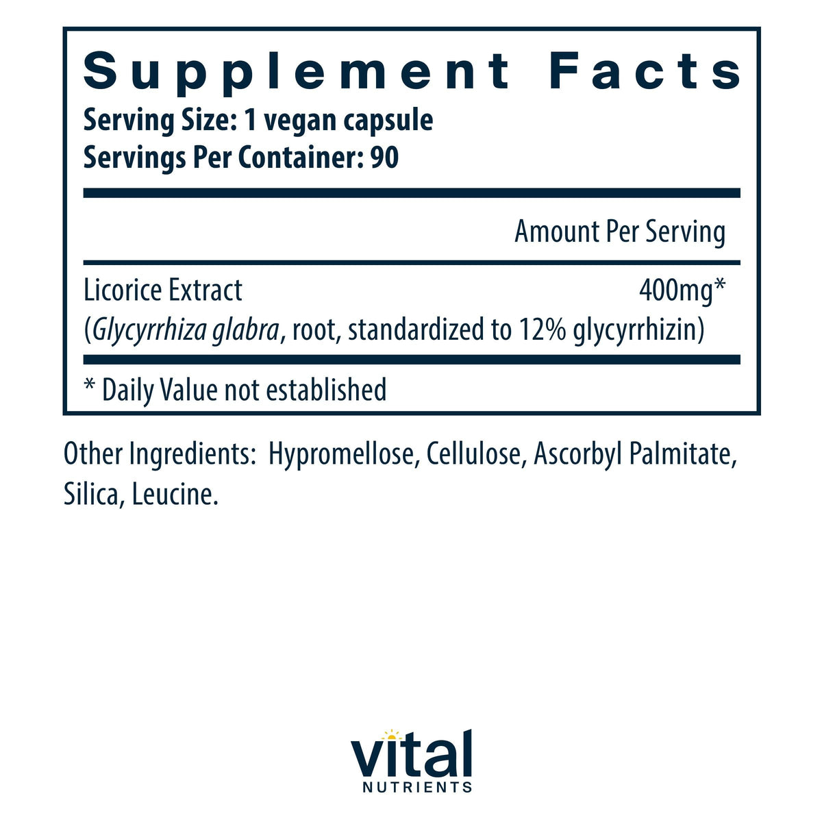 Vue de côté du flacon d'extrait de racine de réglisse Vital Nutrients