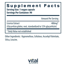 Vue de côté du flacon d'extrait de racine de réglisse Vital Nutrients