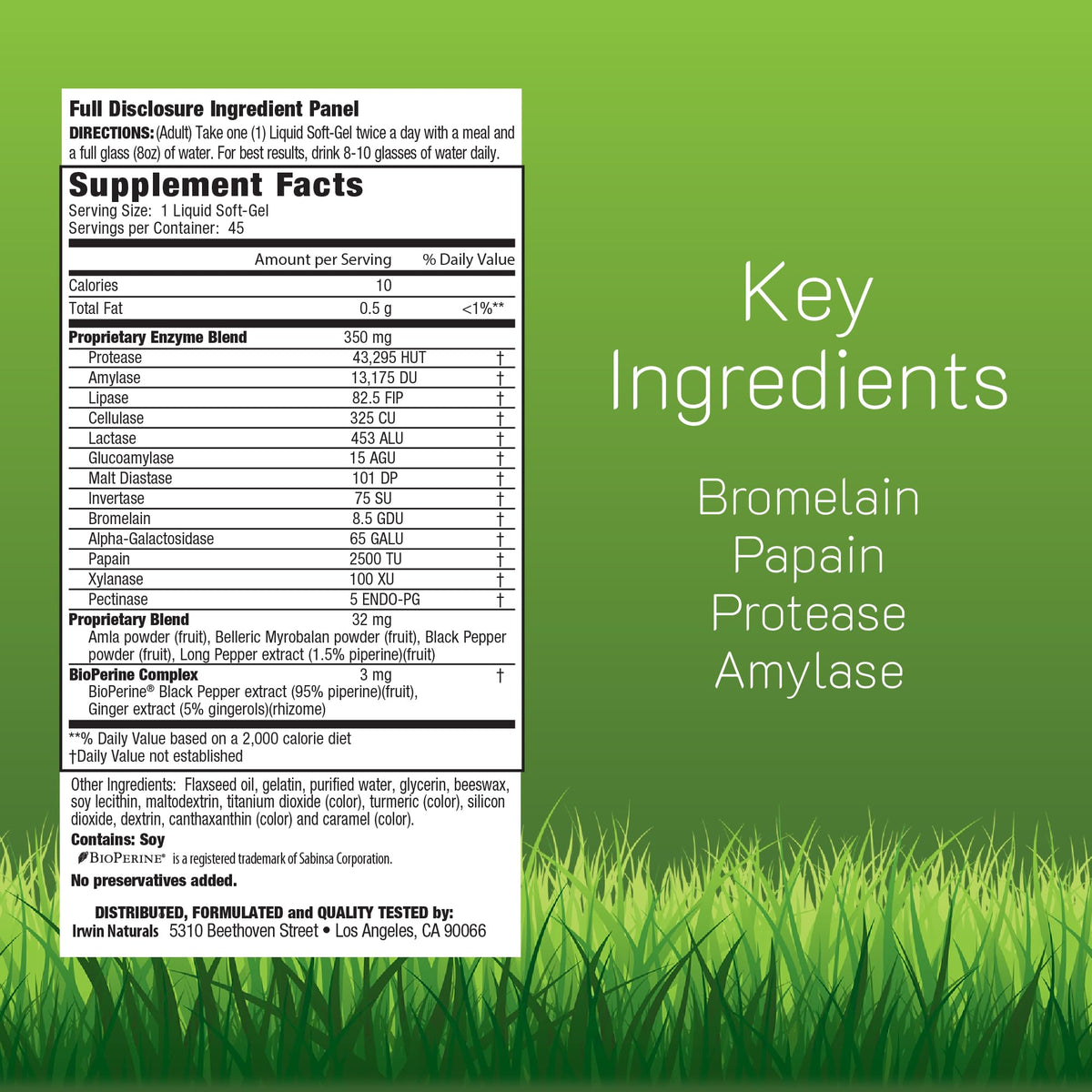 Vue de côté du flacon d'Irwin Naturals Multi-Enzymes