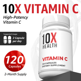 Vue de côté du flacon de 10X Health Vitamine C 1000mg