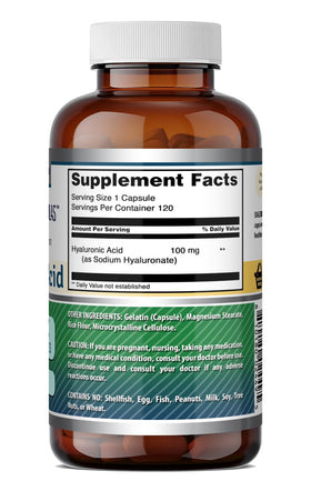 Vue de côté du flacon de 120 capsules d'acide hyaluronique