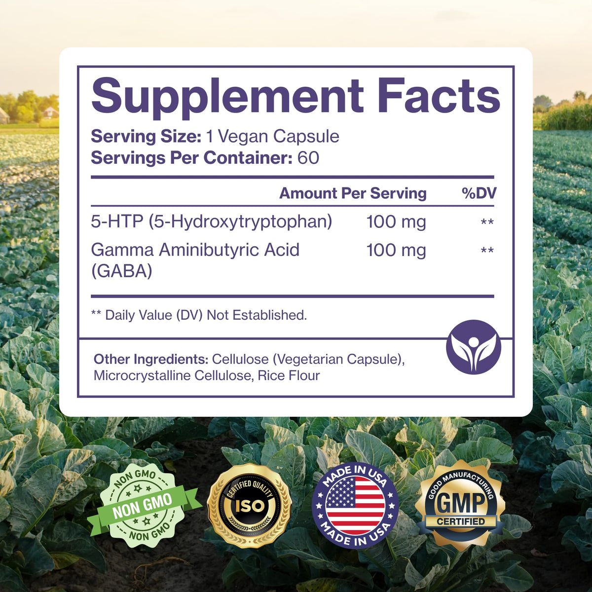 Vue de côté du flacon de 5-HTP Plus GABA Pure Micronutrients