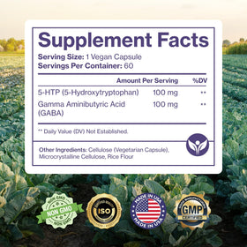 Vue de côté du flacon de 5-HTP Plus GABA Pure Micronutrients