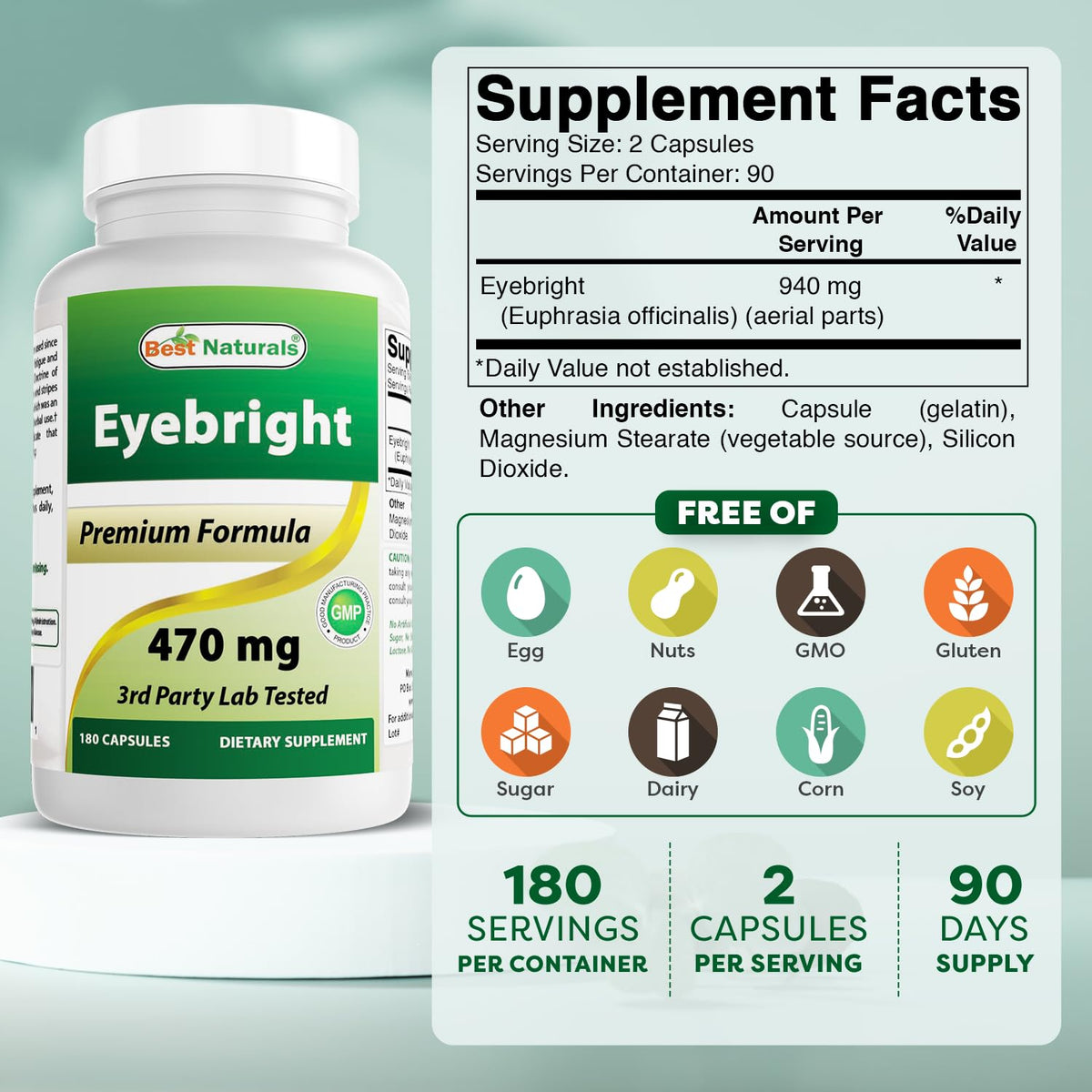 Vue de côté du flacon de Best Naturals Eyebright