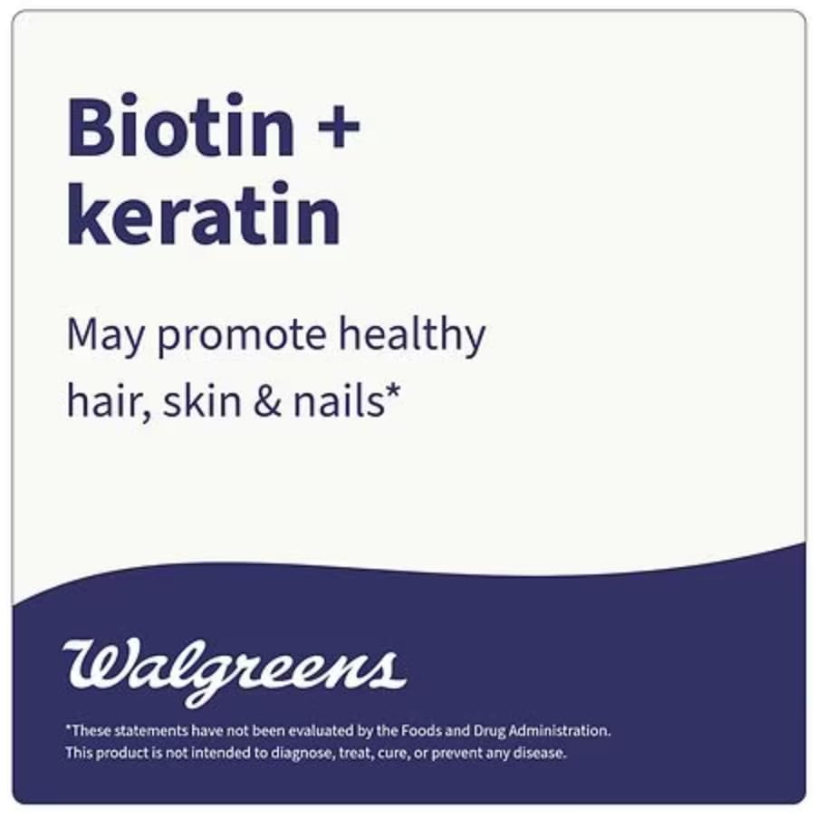 Vue de côté du flacon de Biotine + Kératine Walgreens