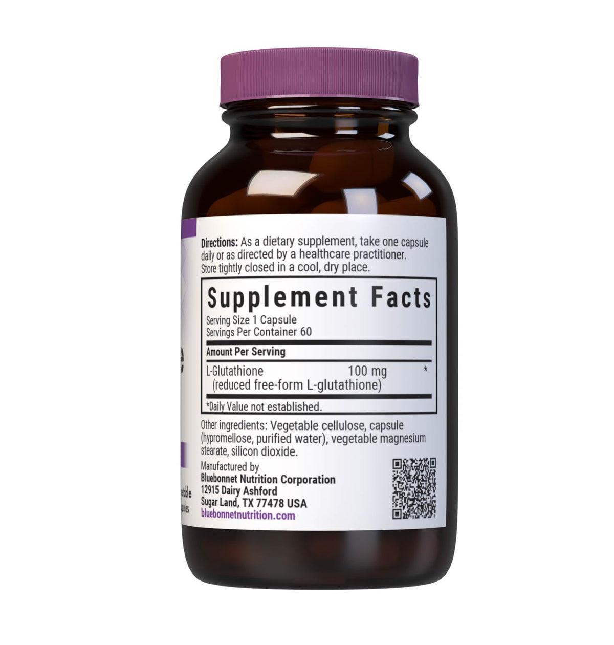Vue de côté du flacon de BlueBonnet L-Glutathione 100 mg