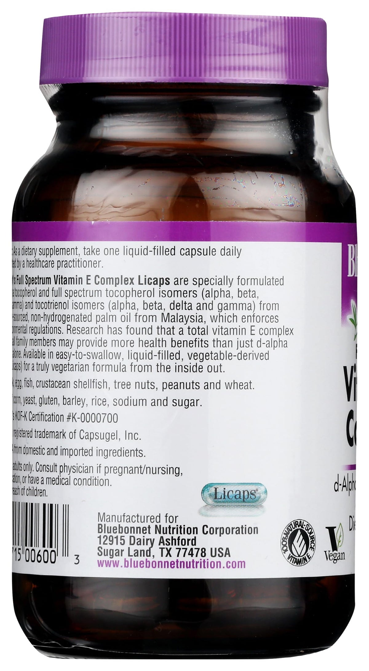 Vue de côté du flacon de BlueBonnet Vitamine E
