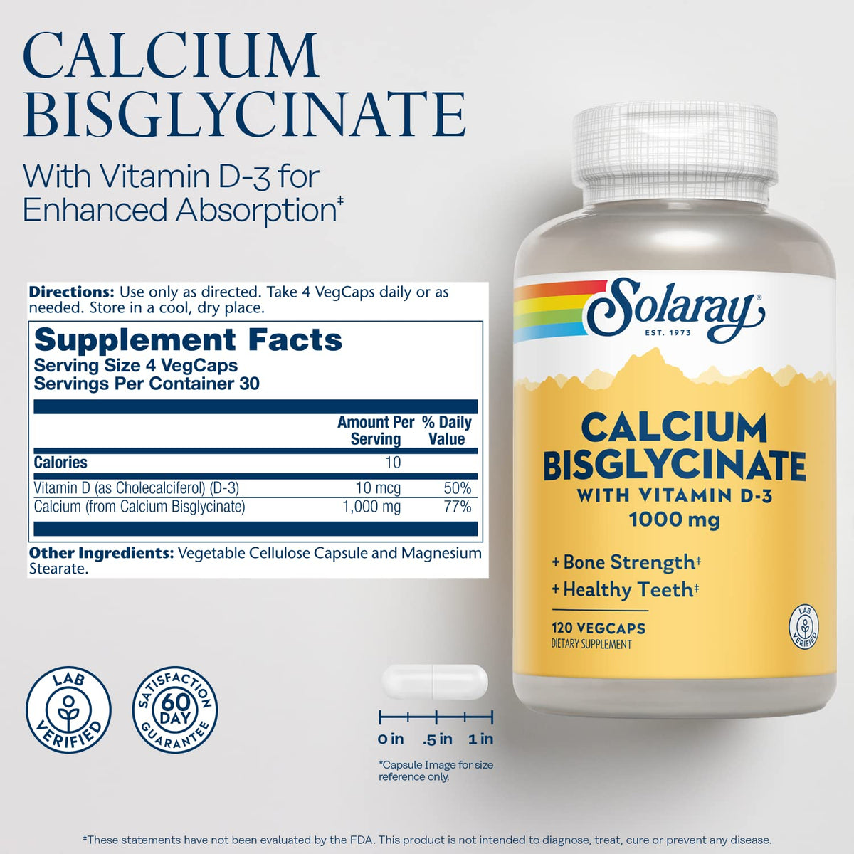 Vue de côté du flacon de Calcium Bisglycinate SOLARAY
