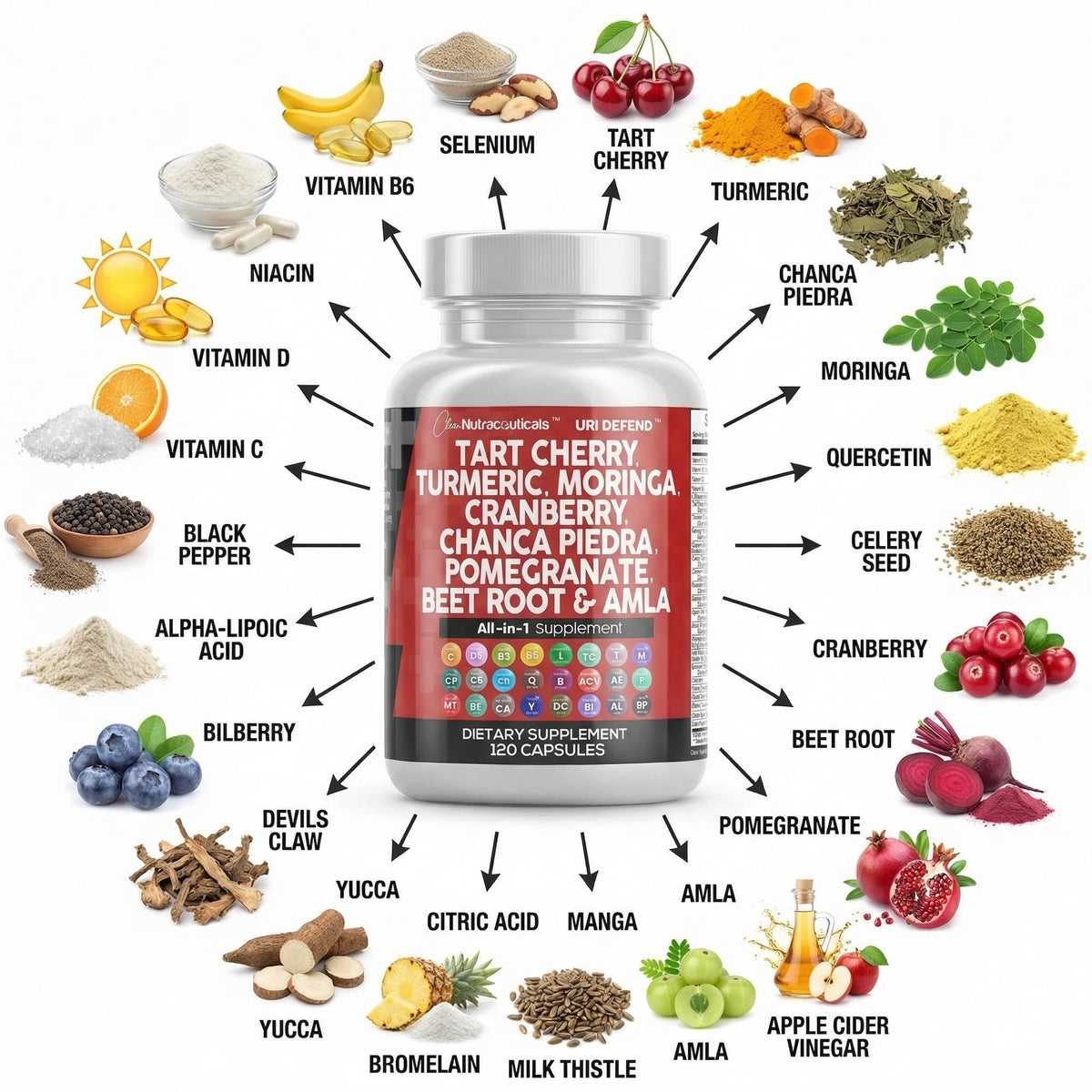 Vue de côté du flacon de capsules d'extrait de cerise acide